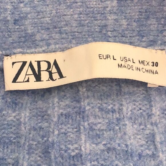 Zara Blue Weave Pattern Cropped Boxy Button Up V Neck Knit Cardigan Sweater - Picture 13 of 14